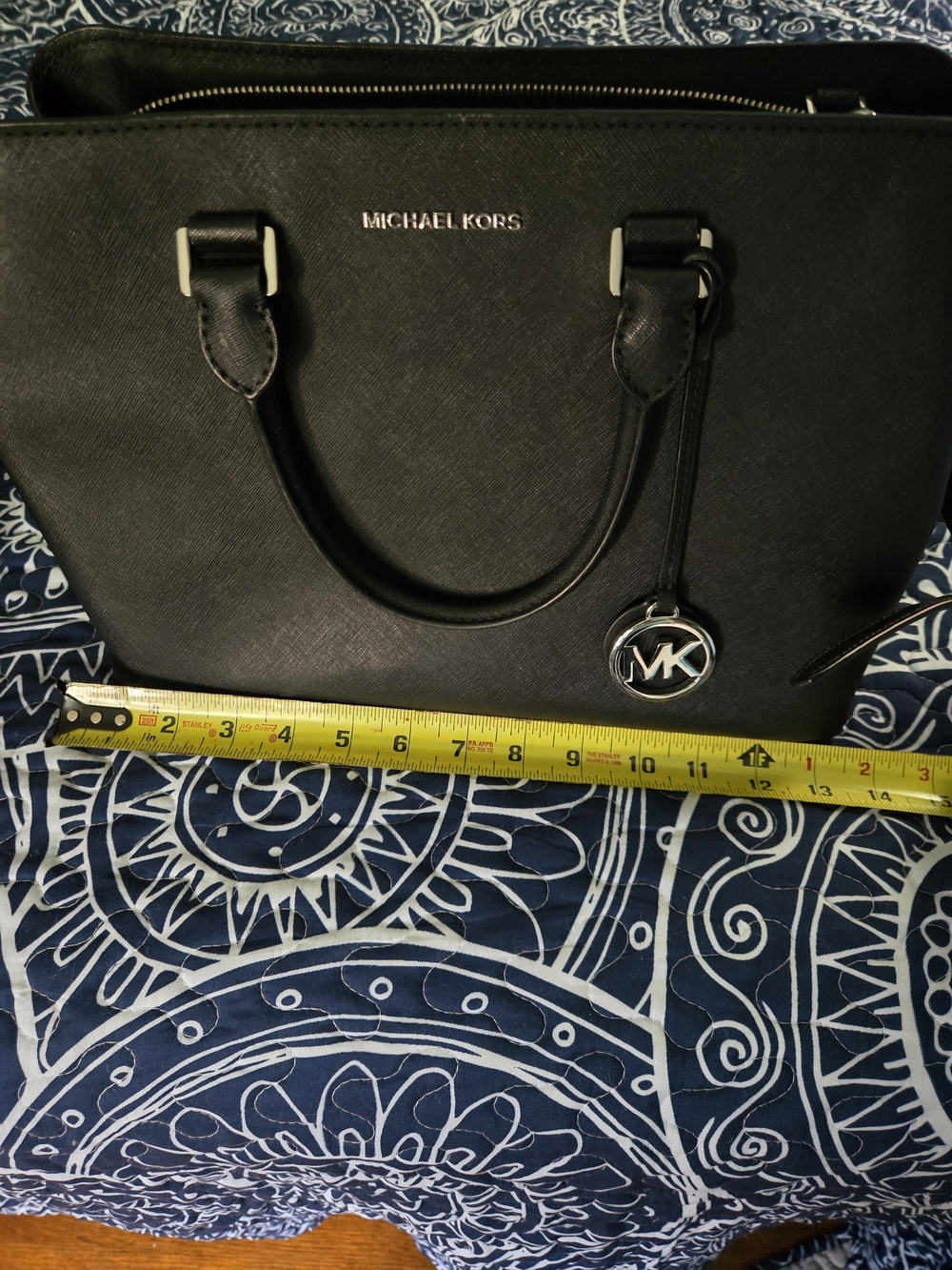 Michael Kors Black Saffiano Leather Satchel with MK Charm